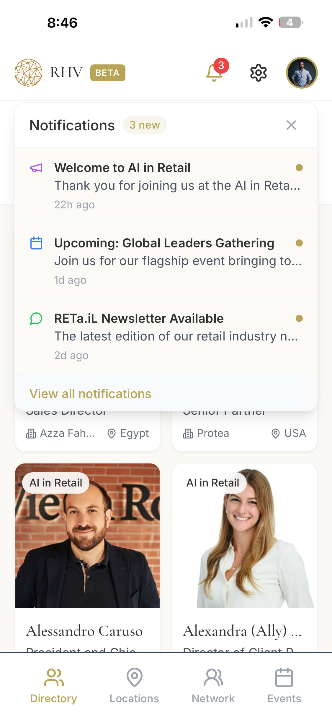 RHV restrained notifications panel